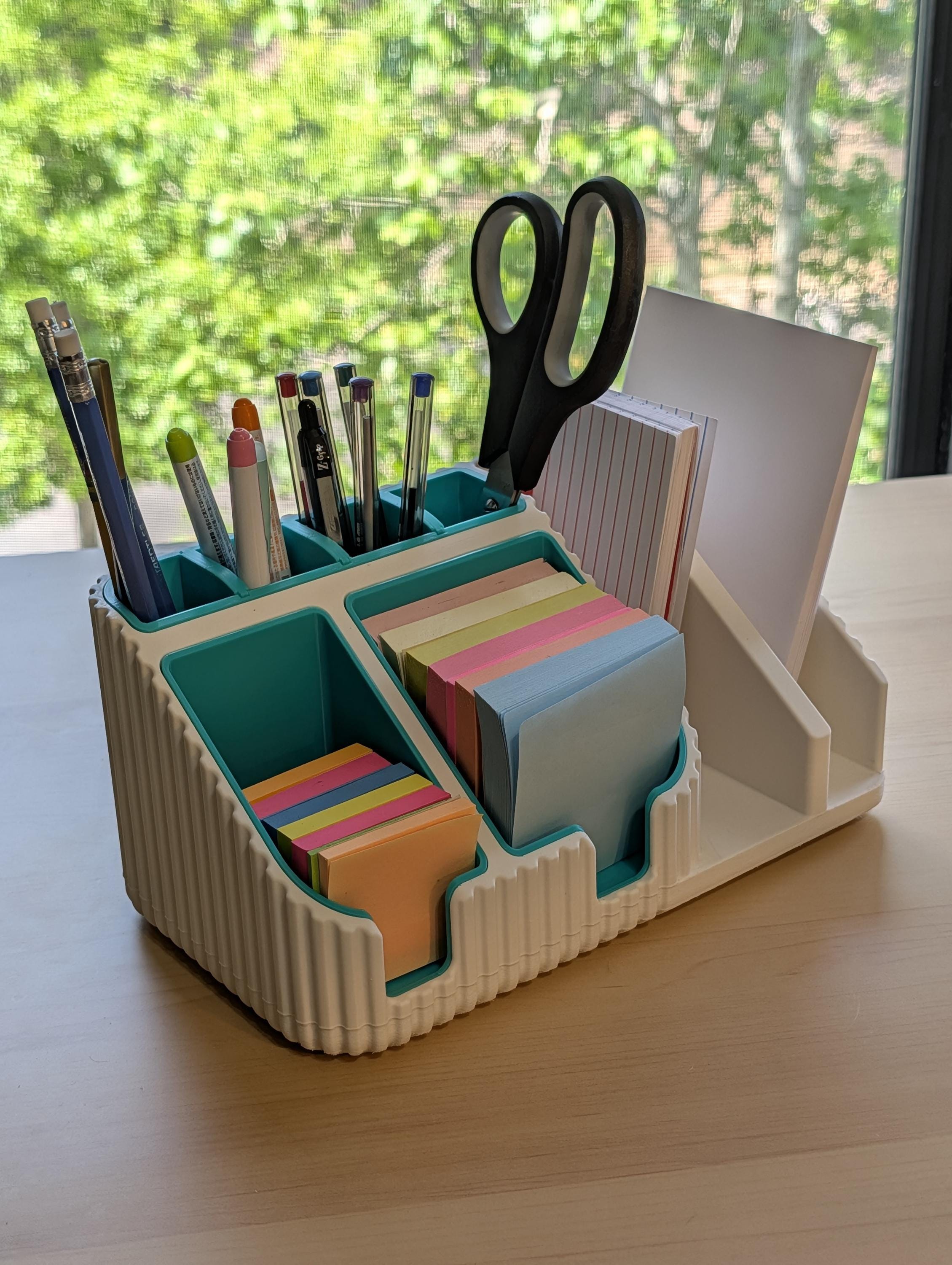 Modular Desk Organizer, Customizable Multi-Slot Pen Holder, Sticky Notes Caddy