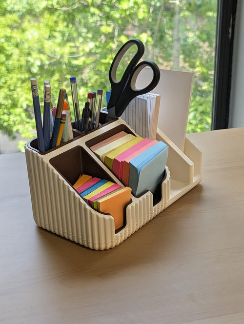 Modular Desk Organizer, Customizable Multi-Slot Pen Holder, Sticky Notes Caddy